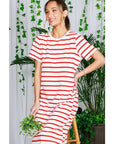 Striped Short Sleeve Maxi Dress with Side Slit