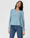 Ladies Half Button Long Sleeve Cotton Blouse