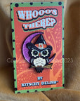 Witchy Owl, Sliding enamel pin with glitter