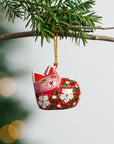Painted Floral Cat Paper Mache Ornament