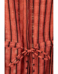 Striped Mandarin Collar Midi Dress with Drawstring