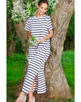 Striped Short Sleeve Maxi Dress with Side Slit
