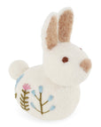 Sitting Bunny with Flower Embroidery - White