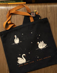 Night Swans Flat Tote | Black Canvas Tote Bag