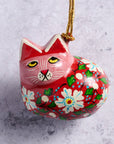 Painted Floral Cat Paper Mache Ornament