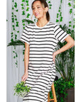 Striped Short Sleeve Maxi Dress with Side Slit