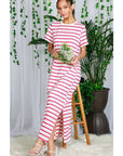 Striped Short Sleeve Maxi Dress with Side Slit