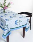Blue Hydrangea Blockprint Tablecloth