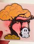 Ghost on a Swing, moving enamel pin with glitter