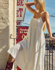 Embroidered Cotton Drawstring Tie Back Midi Dress