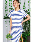 Striped Short Sleeve Maxi Dress with Side Slit
