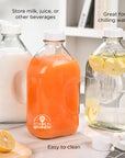 Fox Run Large Glass Milk Bottles, Set of 2 64oz/2 Quart
