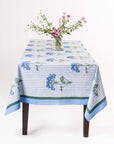 Blue Hydrangea Blockprint Tablecloth