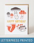 Egg Press Manufacturing - Birthday Mushrooms Letterpress Greeting Card by Fugu Fugu