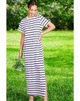 Striped Short Sleeve Maxi Dress with Side Slit