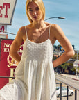Embroidered Cotton Drawstring Tie Back Midi Dress