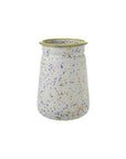 Enameled Metal Splatterware Crock with Yellow Rim