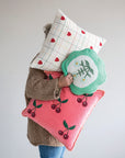 Round Scalloped Pillow with Embroidery & Velvet Back