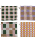 Cotton Knit Dish Cloth with Check/Plaid Pattern, 4 Styles