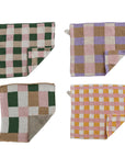 Cotton Knit Dish Cloth with Check/Plaid Pattern, 4 Styles