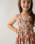 Festive Floral Shirred Dress