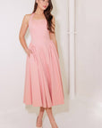 CAUGHT IN THE RAIN PINK WOVEN MIDI DRESS