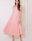 CAUGHT IN THE RAIN PINK WOVEN MIDI DRESS