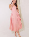 CAUGHT IN THE RAIN PINK WOVEN MIDI DRESS