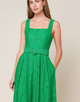 DAFFODILS & DAYDREAMS WOVEN LACE MIDI DRESS