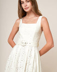 DAFFODILS & DAYDREAMS WOVEN LACE MIDI DRESS