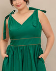 FOREST CHARM WOVEN COLOR BLOCKED MIDI DRESS