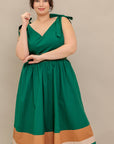 FOREST CHARM WOVEN COLOR BLOCKED MIDI DRESS
