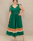 FOREST CHARM WOVEN COLOR BLOCKED MIDI DRESS