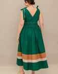FOREST CHARM WOVEN COLOR BLOCKED MIDI DRESS