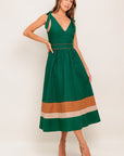 FOREST CHARM WOVEN COLOR BLOCKED MIDI DRESS