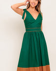 FOREST CHARM WOVEN COLOR BLOCKED MIDI DRESS