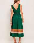 FOREST CHARM WOVEN COLOR BLOCKED MIDI DRESS