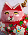 Painted Floral Cat Paper Mache Ornament