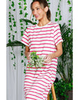 Striped Short Sleeve Maxi Dress with Side Slit