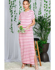Striped Short Sleeve Maxi Dress with Side Slit