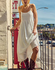 Embroidered Cotton Drawstring Tie Back Midi Dress