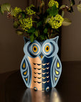 Owl Paper Vase | Blue, Peach & Gold | Fall Christmas & Luck