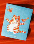 Birds and Cat - Swedish Dishcloth