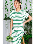 Striped Short Sleeve Maxi Dress with Side Slit