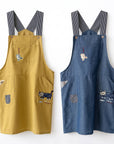 Kusuguru Japan Embroidered Cat Apron - Cute Cotton Smock
