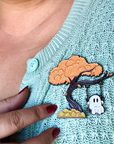 Ghost on a Swing, moving enamel pin with glitter