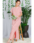 Striped Short Sleeve Maxi Dress with Side Slit