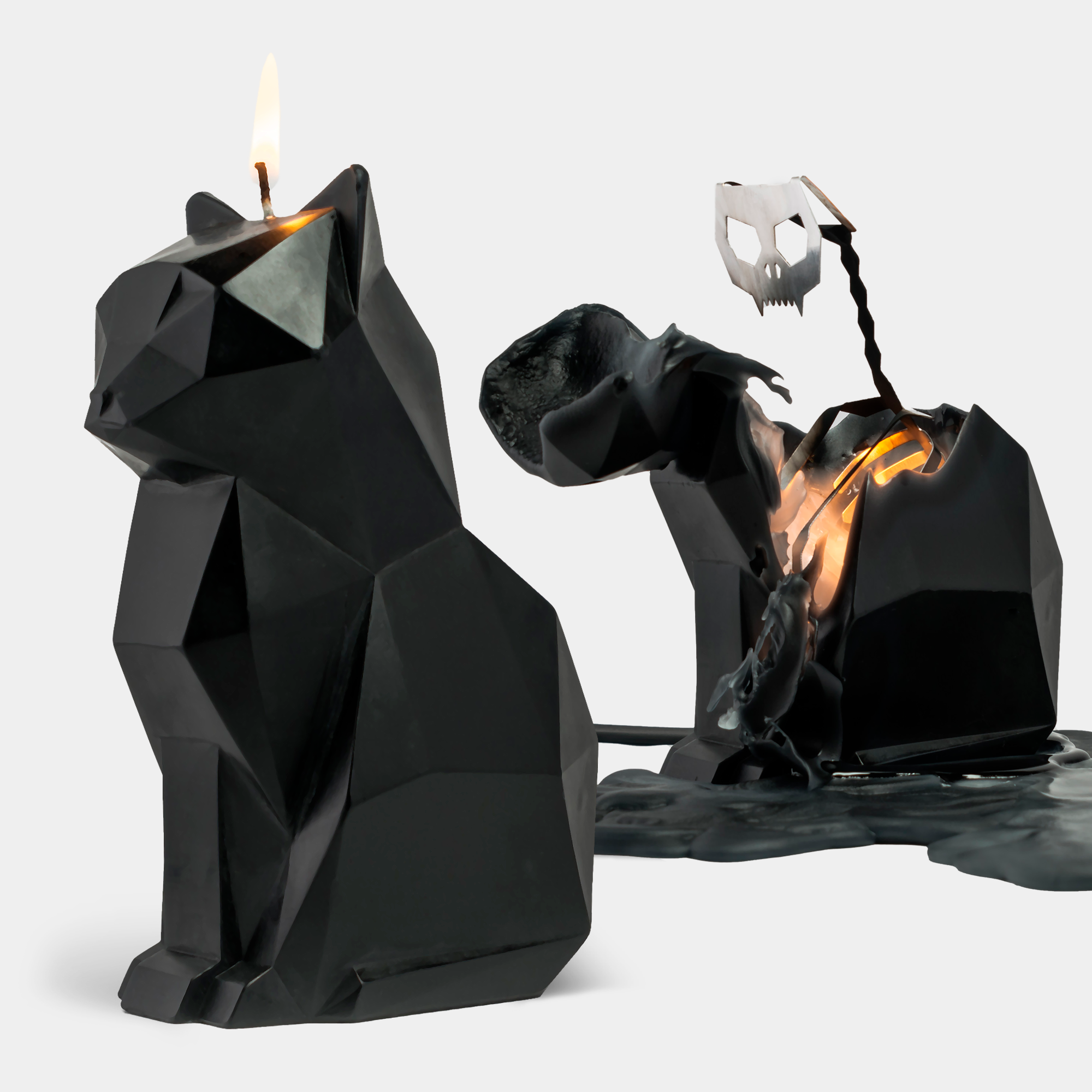 Pyropet Black Cat Candle with skeleton inside. Nordic Noir
