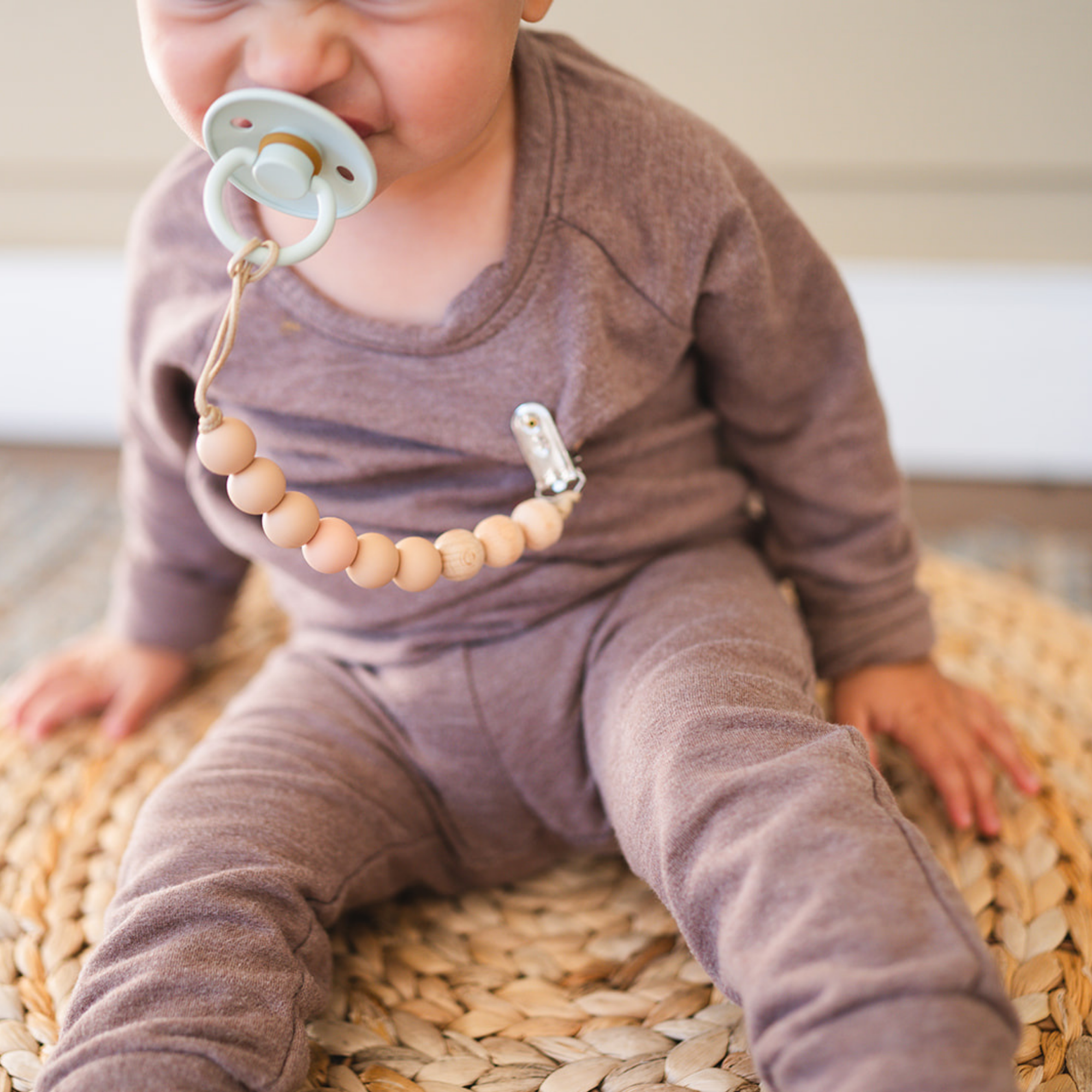 Beaded Wooden &amp; Silicone Pacifier Clip