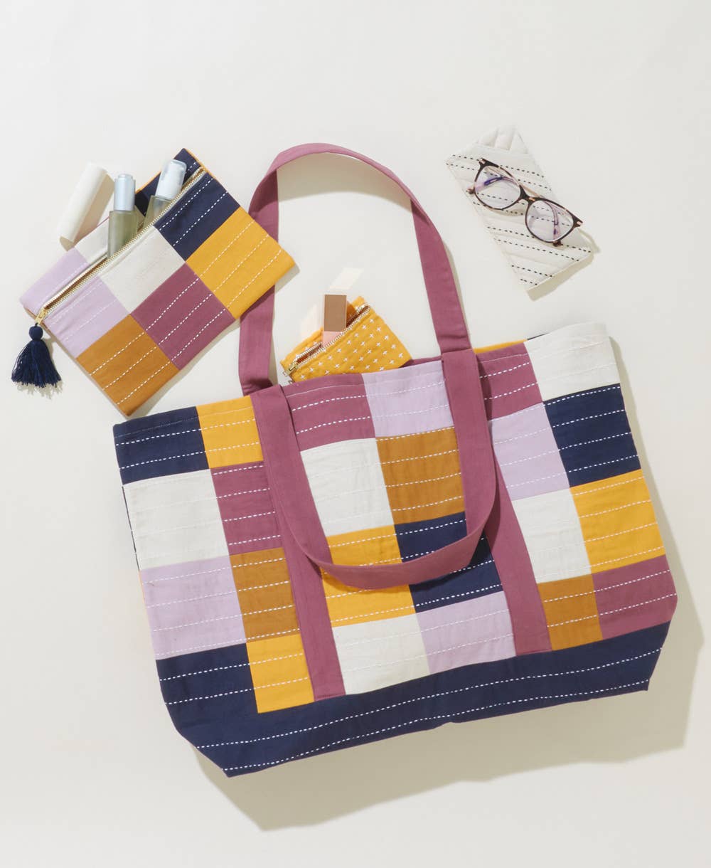 Checkered Canvas Tote Bag - Lilac